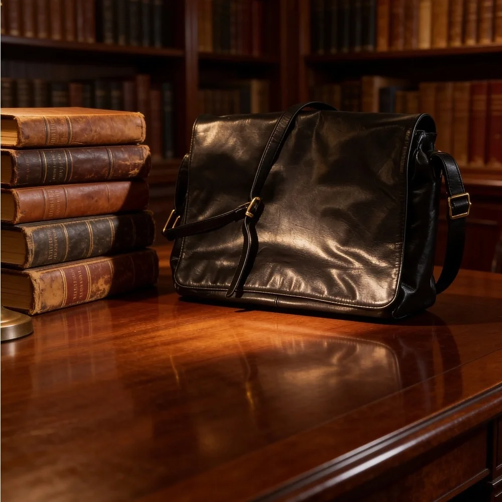 Vintage Preswick & Moore Sleek Black Leather Messenger Bag